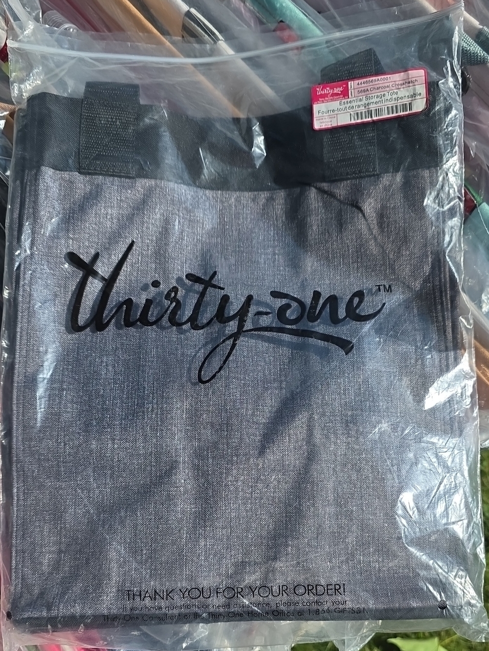 NEW Thirty-one Essential Storage Tote in charcoal